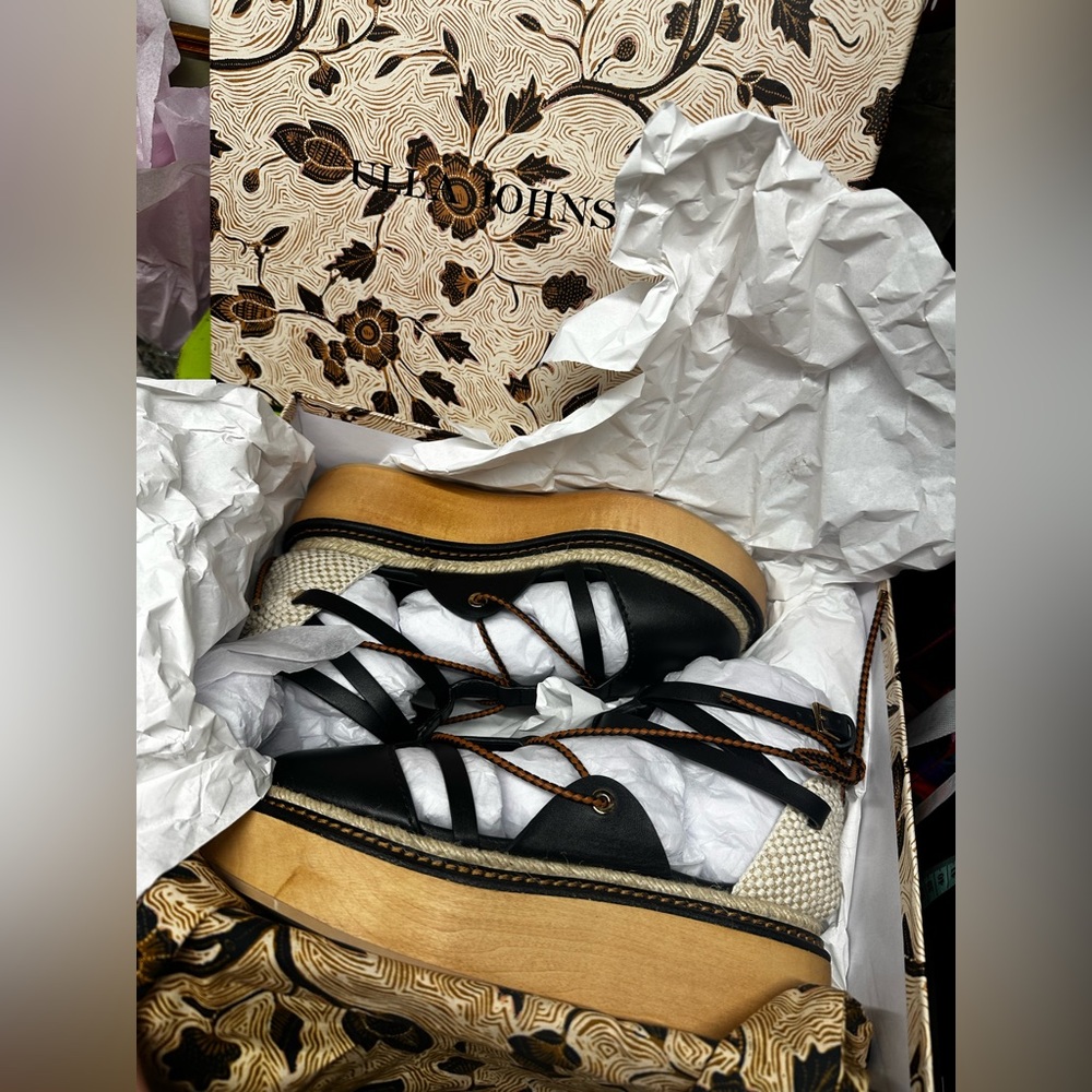 NEW!!! ULLA JOHNSON Salinas Flatform Espadrille Sandals NOIR - 37 $445 - Picture 2 of 12
